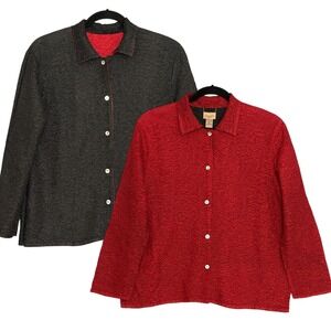 VTG Choices Womens Top Plus 1X Red Black Reversible Crinkle Button Travel Jacket